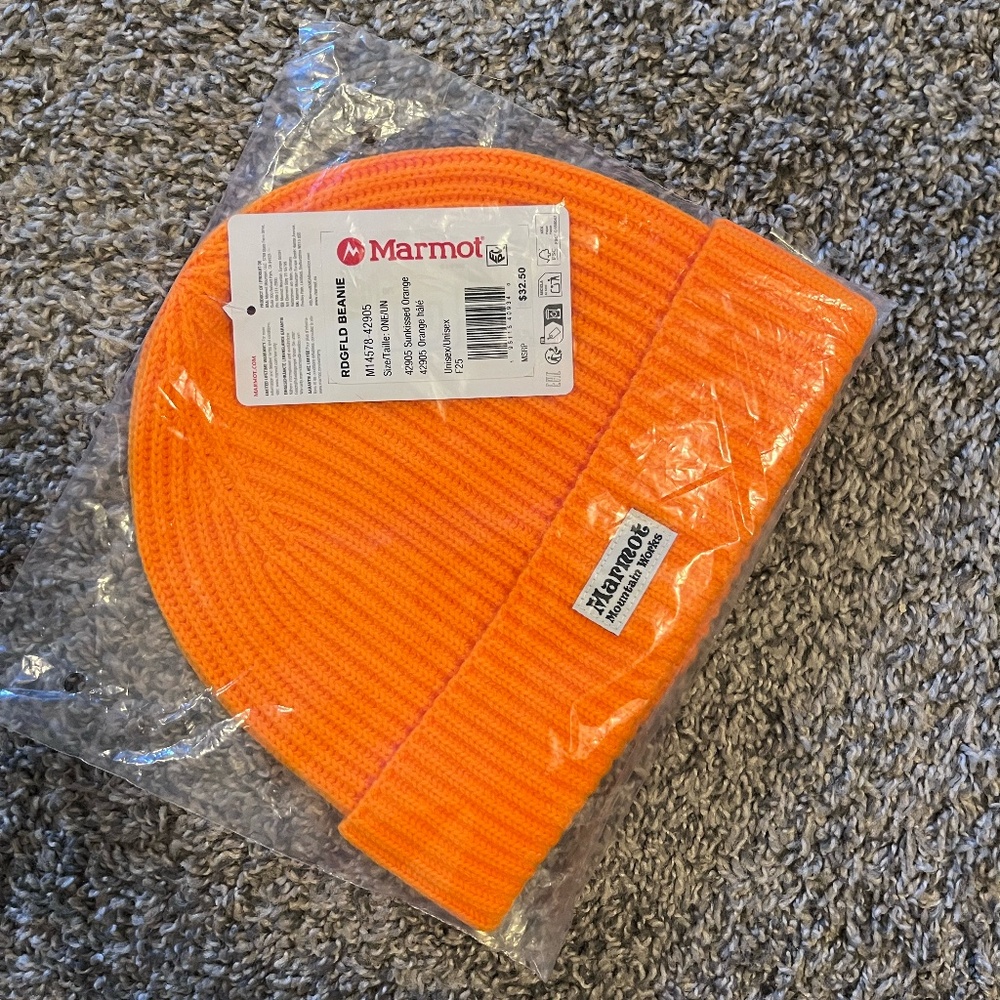 BRAND NEW Marmot Unisex Ridgefield Beanie Hat in Sunkissed Orange ONE SIZE